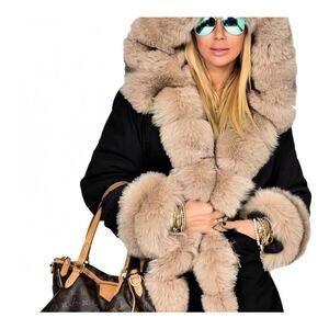 ASA Fashion Group Black and Cream Teddy Jacket Plush Trim and Hood